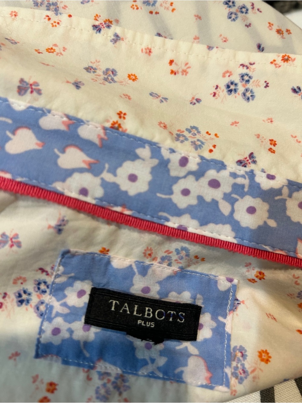 Talbots Blue and orange Floral Top with Pink Trim